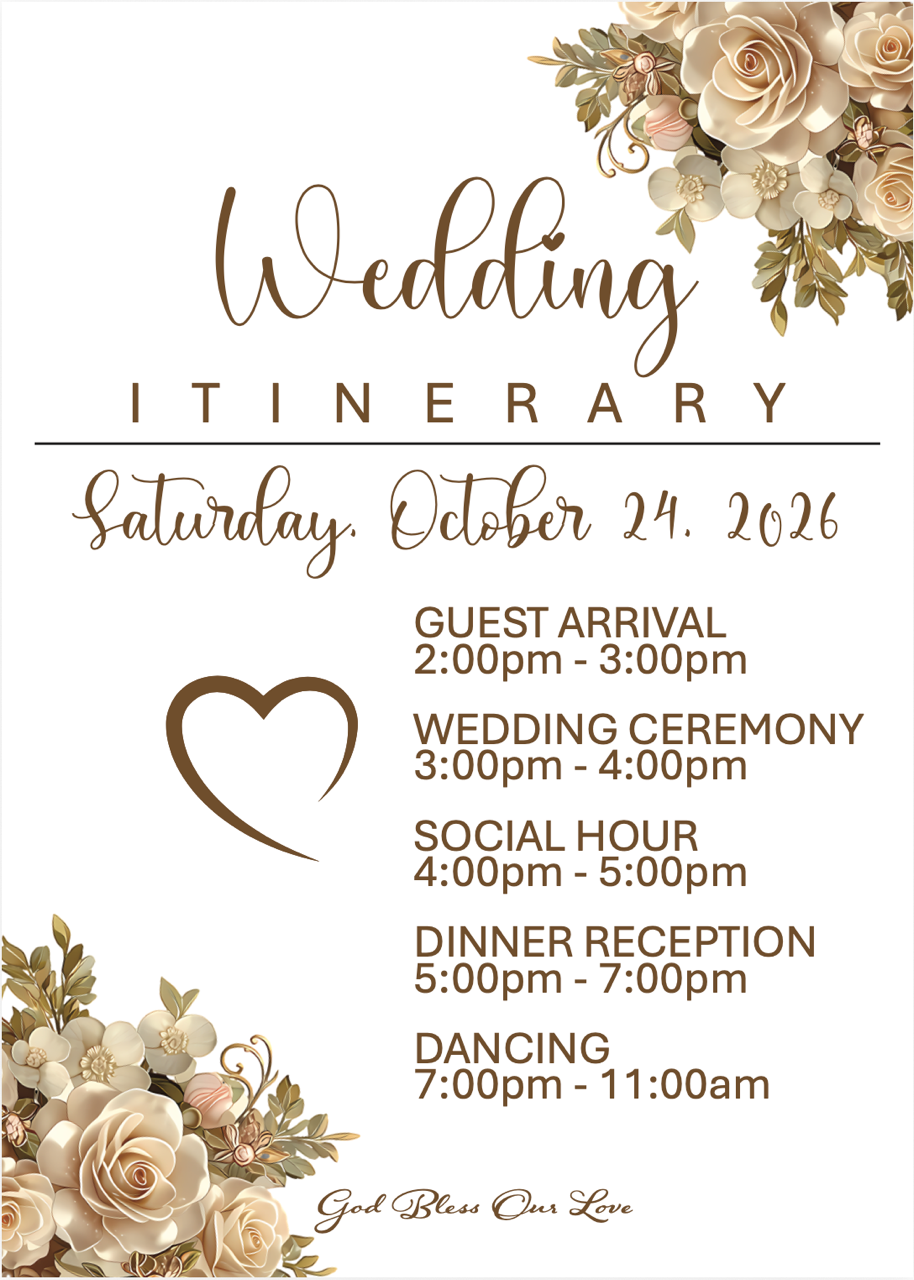 The wedding day itinerary card